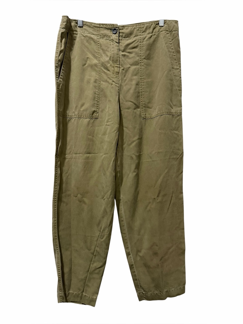 Ischiko Women's 2 Medium 8/10 Olive Green Barrel‎ Leg 508 Trousers Linen B3